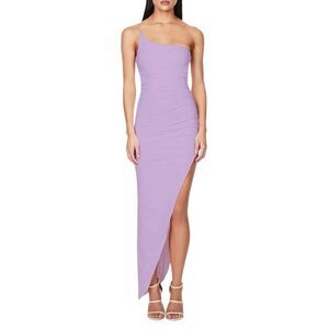 NWT Nookie Aria One Shoulder Gown Lilac Medium Ruched Slit Bodycon Maxi Revolve